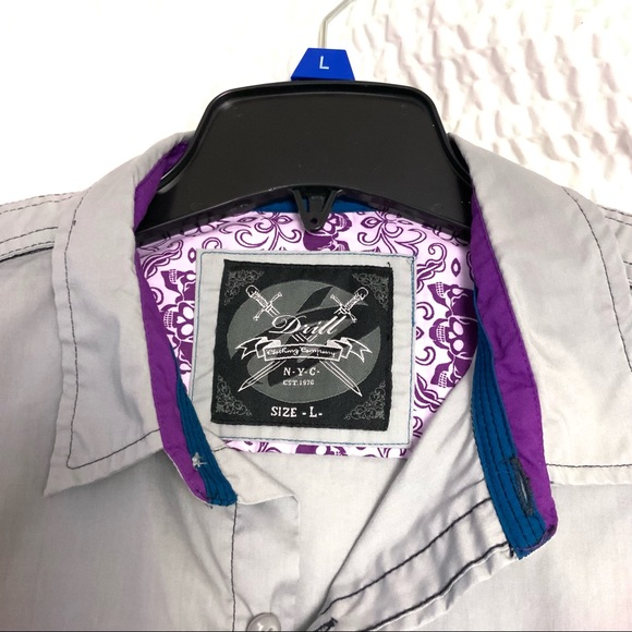 DRILL NYC Men’s Grey Button Down L/S Shirt w/Pockets + Great Details! NWOT - Picture 3 of 13